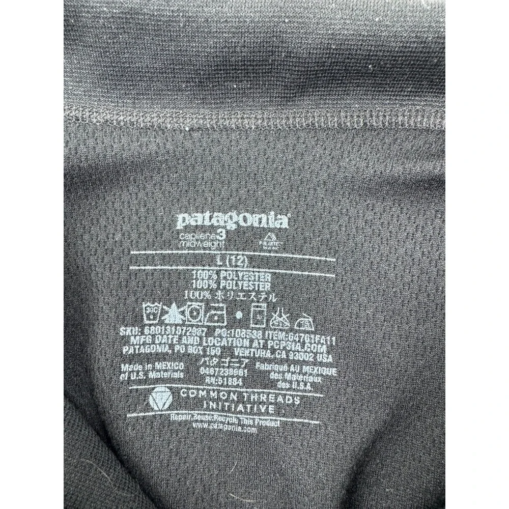 Patagonia Capilene Midweight Zip-Neck Pullover Layer Kids Black Large Stretch‎